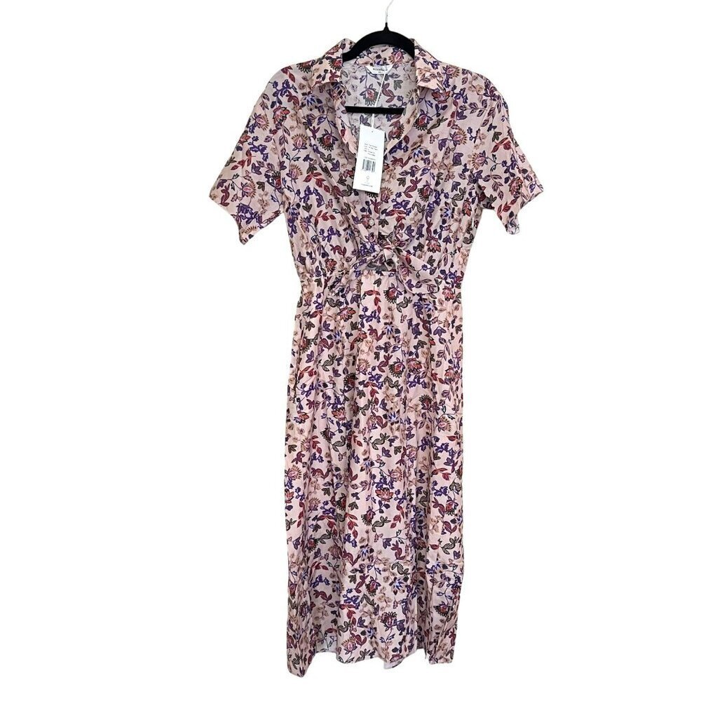 Thakoon Silk Cotton Tie Front Floral Midi Dress Size 2 NWT